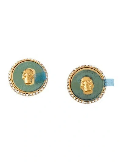 Pre-owned Alexander Mcqueen Crystal Sovereign Skull Stud Earrings In Clear