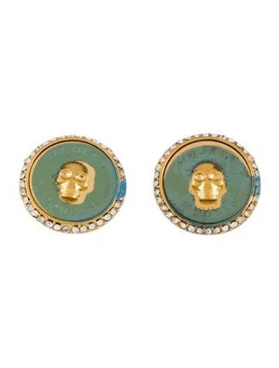 Pre-owned Alexander Mcqueen Crystal Sovereign Skull Stud Earrings In Multi