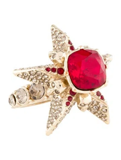 Pre-owned Alexander Mcqueen Crystal Star And Skull Cocktail Ring In Multi