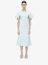 Alexander Mcqueen Crystal Neck Short-sleeve Knit Midi Dress In Blue