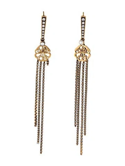 Pre-owned Alexander Mcqueen Crystal Tassel Drop Earrings In Multicolor