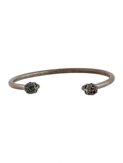 Pre-owned Alexander Mcqueen Crystal Thin Twin Skull Cuff Bracelet, 6" In Multi