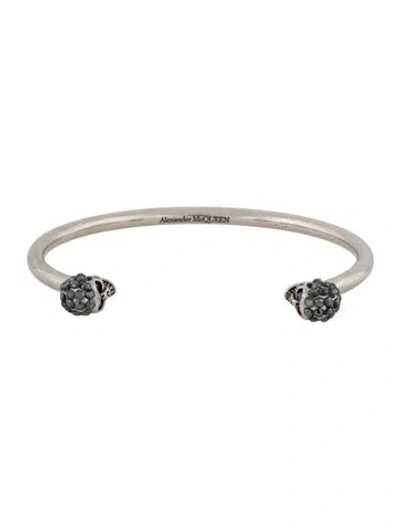 Pre-owned Alexander Mcqueen Crystal Thin Twin Skull Cuff Bracelet, 6" In Multi