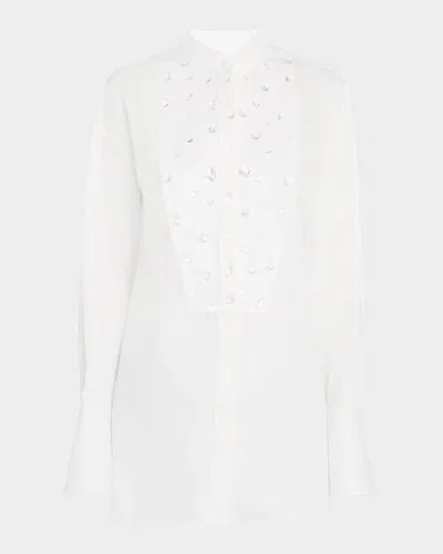 Alexander Mcqueen Crystal Tuxedo Blouse In Natural