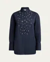 Alexander Mcqueen Crystal Tuxedo Blouse In Navy