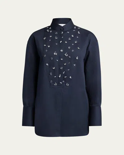 Alexander Mcqueen Crystal Tuxedo Blouse In Navy