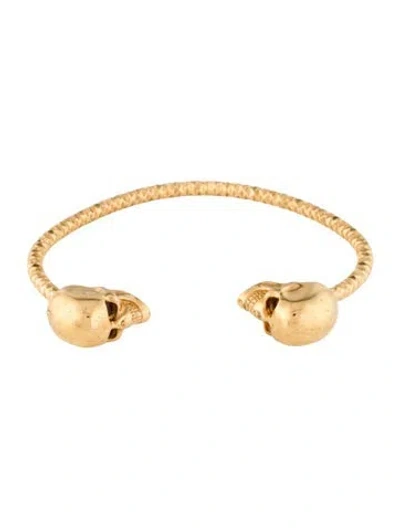 Pre-owned Alexander Mcqueen Crystal Twin Skull Cuff Bracelet, 7" In Multi