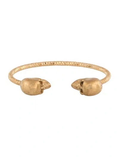 Pre-owned Alexander Mcqueen Crystal Twin Skull Cuff Bracelet, 7" In Multicolor
