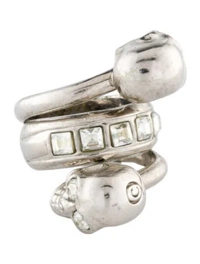 Pre-owned Alexander Mcqueen Crystal Twin Skull Ring In Multi