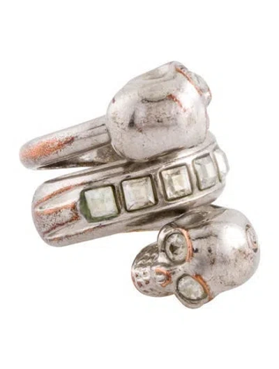 Pre-owned Alexander Mcqueen Crystal Twin Skull Spiral Ring In Multi