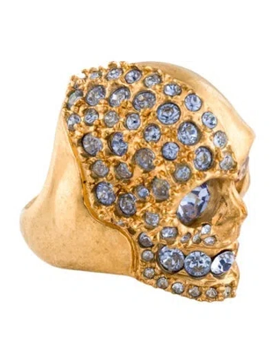 Pre-owned Alexander Mcqueen Crystal Two-faced Skull Cocktail Ring In Multi
