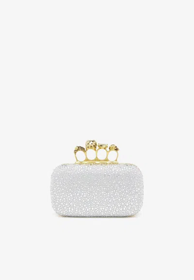 Alexander Mcqueen Crystal-embellished Knuckle Clutch In Silver