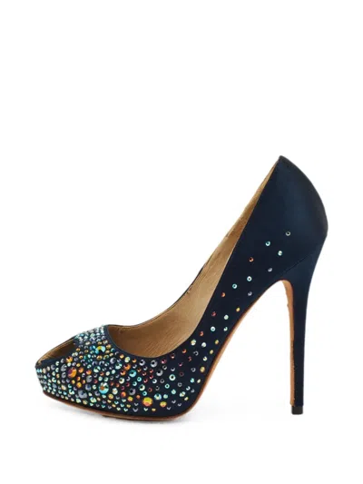 Pre-owned Alexander Mcqueen Crystal-embellished Open-toe Pumps In Blue
