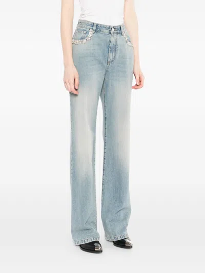 Alexander Mcqueen Crystal-embroidered Straight-leg Jeans In Blue