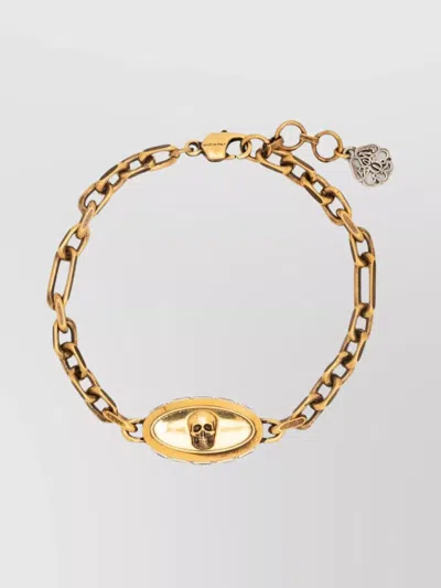 Alexander Mcqueen Cuban Link Chain Bracelet With Skull Detail In Gold