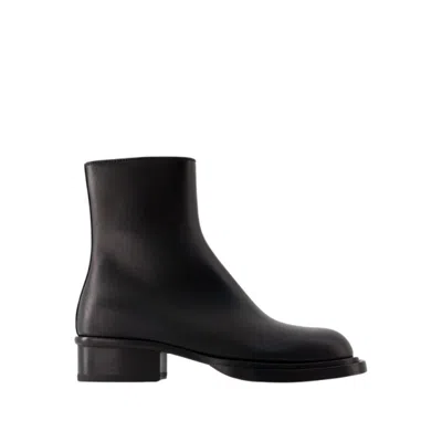 ALEXANDER MCQUEEN CUBAN STACK ANKLE BOOTS - LEATHER - BLACK