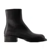 Alexander Mcqueen Cuban Stack Ankle Boots  Leather Black In Black