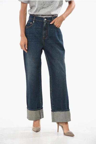 Alexander Mcqueen Cuffed Hem Stonewashed Jeans In Blue