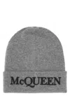 Alexander Mcqueen Logo Embroidered Cashmere Beanie In Gray