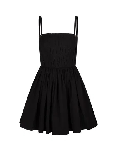 Alexander Mcqueen Mcqueen Pleated Cotton Poplin Fit & Flare Minidress In Black