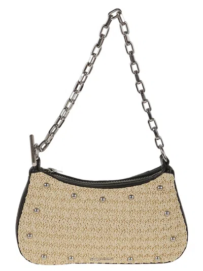 Alexander Mcqueen Curved Mini Pouch With Natural Raffia