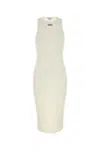 Alexander Mcqueen Cotton Crew Neck Midi Dress With Ribbed Texture