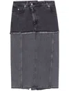 Alexander Mcqueen Mcqueen Two-tone Low Rise Denim Midi Skirt In Black