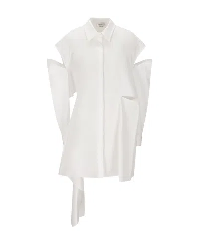 Alexander Mcqueen Cut-out Detail Asymmetric Dress In White