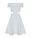 Alexander Mcqueen White Off-the-shoulders Mini Dress With D Rings In Viscose Blend Knit Woman In White