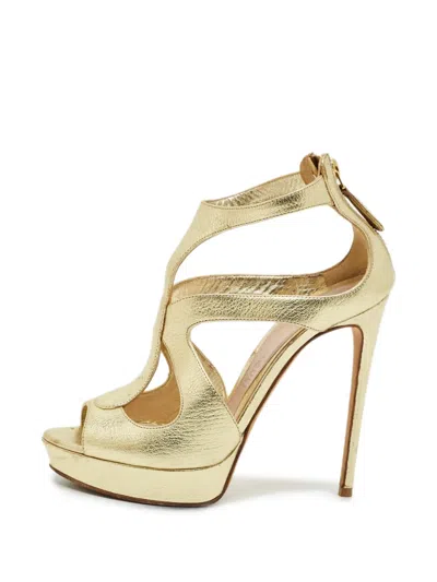 Pre-owned Alexander Mcqueen Cutout Ankle-strap Heeled Sandals In Gold
