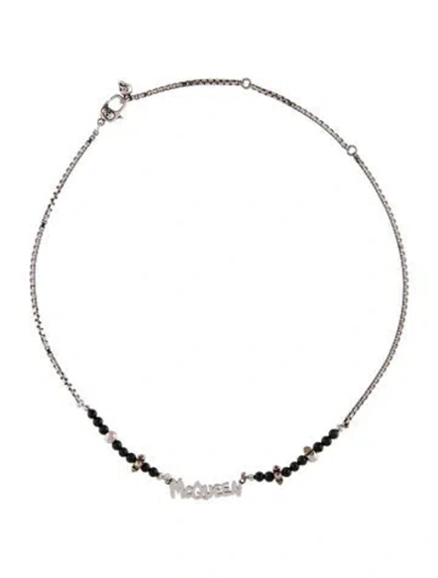 Pre-owned Alexander Mcqueen Cut-out Graffiti Logo Chain Necklace, 20" In Multi