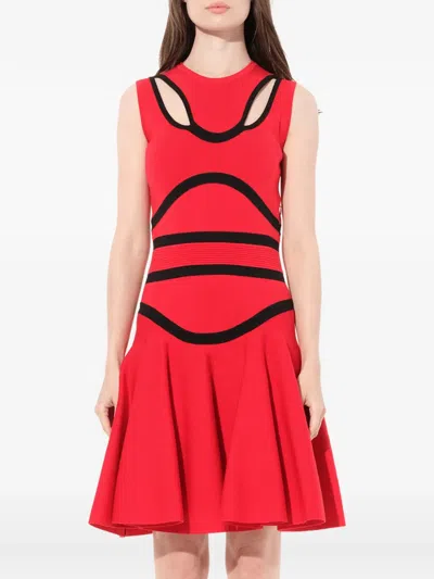 Alexander Mcqueen Cut-out Intarsia-knit Mini Dress In Red