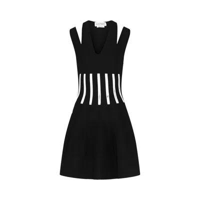 Pre-owned Alexander Mcqueen Cutout Shoulder Corset Mini Dress 'black/white' | Women's Size M