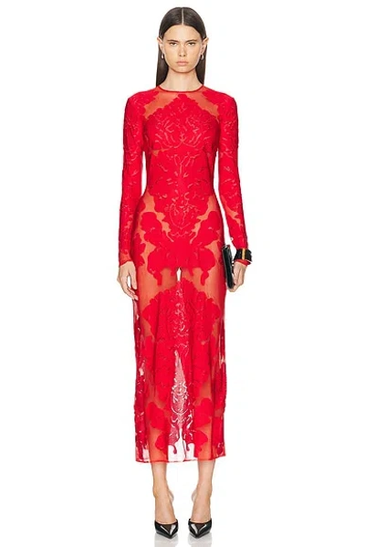 Alexander Mcqueen Damask Knit Dress In Lust Red