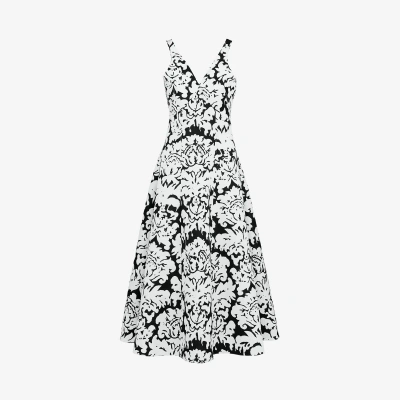 Alexander Mcqueen Floral-print Crepe Midi Dress In Black/ivory
