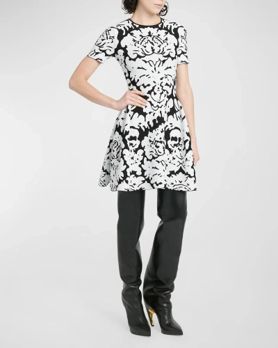 ALEXANDER MCQUEEN DAMASK PRINT FLARE KNIT MINI DRESS