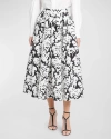 Alexander Mcqueen Pleated Flared Skirt In Black Whit