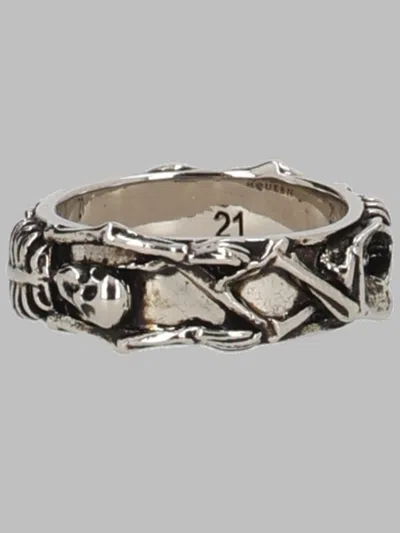 Alexander Mcqueen Dancing Skeleton Mini Brass Ring In Silver