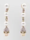 Alexander Mcqueen Dangling Pearl Skull Crystal Earrings In Gold