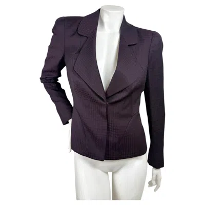 Pre-owned Alexander Mcqueen Dark Aubergine Sculptural Jacquard Tailored Blazer It 44 In Black