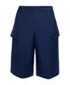 Alexander Mcqueen Mohair Blend Cargo Shorts With Elastic Waistband In Blue
