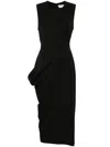 Alexander Mcqueen Asymmetric Black Pencil Midi Dress In Black  
