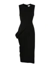 Alexander Mcqueen Asymmetric Black Pencil Midi Dress In Black