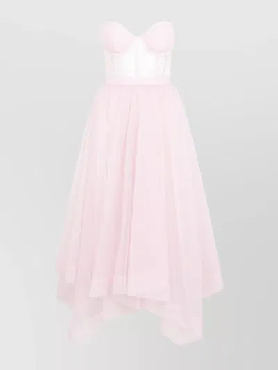 ALEXANDER MCQUEEN DAY DRESS WITH ASYMMETRICAL HEM AND CORSET BODICE