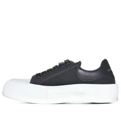 Alexander Mcqueen Deck Lace Up Plimsoll Sneakers 'core Black White' In Multi