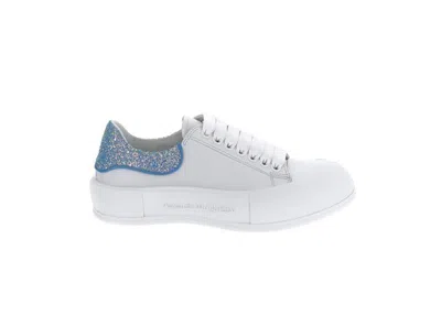 Pre-owned Alexander Mcqueen Deck Plimsol (women's) Sneakers In White/blue Glitter