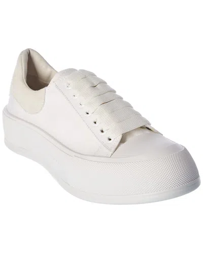 Alexander Mcqueen Deck Plimsoll Canvas & Suede Sneaker In White