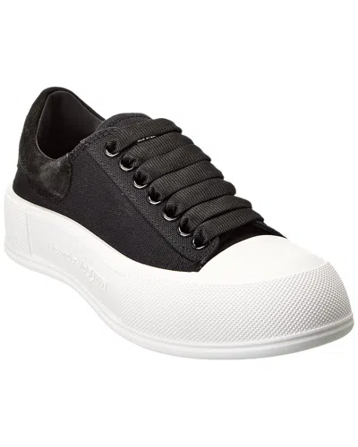 Alexander Mcqueen Deck Plimsoll Canvas & Suede Sneaker In Black