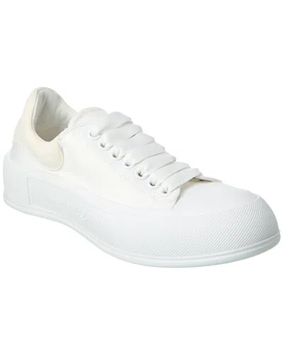 Alexander Mcqueen Deck Plimsoll Canvas & Suede Sneaker In White