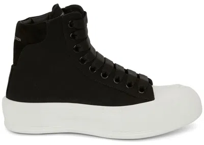 Pre-owned Alexander Mcqueen Deck Plimsoll High Top Sneaker (women's) Sneakers In Black/white In Multi